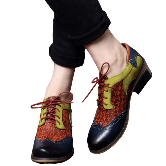 Soffia Shoes - Soffia Navy Leather Brogues Oxfords Mixed Pattern Phoebe Hipster 90s Office Work